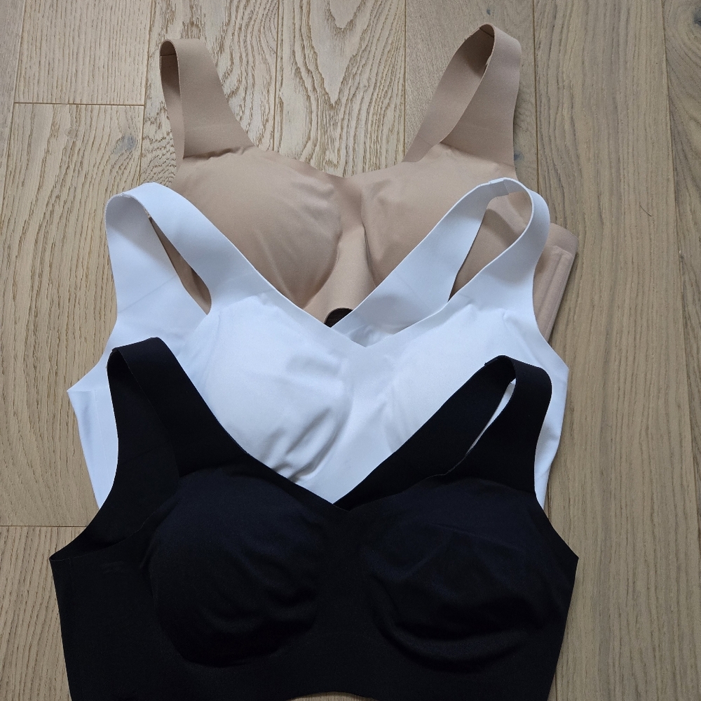 Honeylove Seamless Comfort Bra Set - Black, White, Tan size 1X.